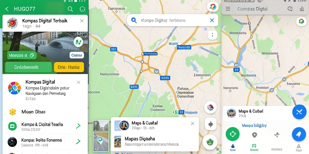 Tampilan antarmuka HUGO77 dengan kompas digital yang jelas.