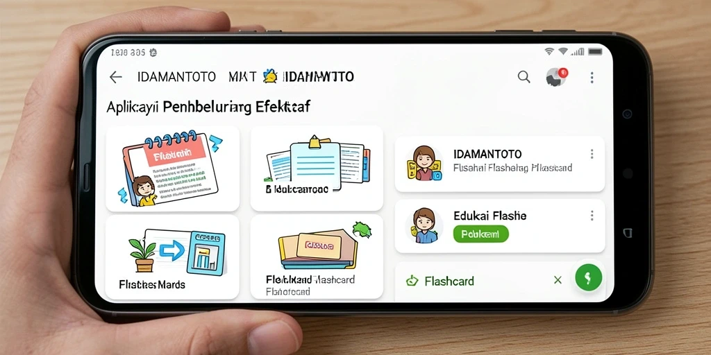 Antarmuka utama aplikasi IDAMANTOTO menampilkan berbagai flashcard interaktif.